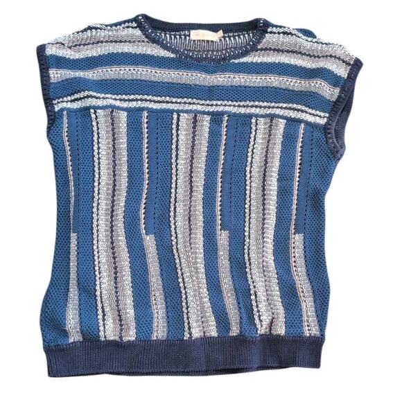 Tory Burch Sweaters - Tory Burch Knit Stripe Crochet Sweater – Size XL, Blue/Pink/White/Navy